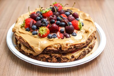 Layered Chocolate Cake with Fruit Toppings